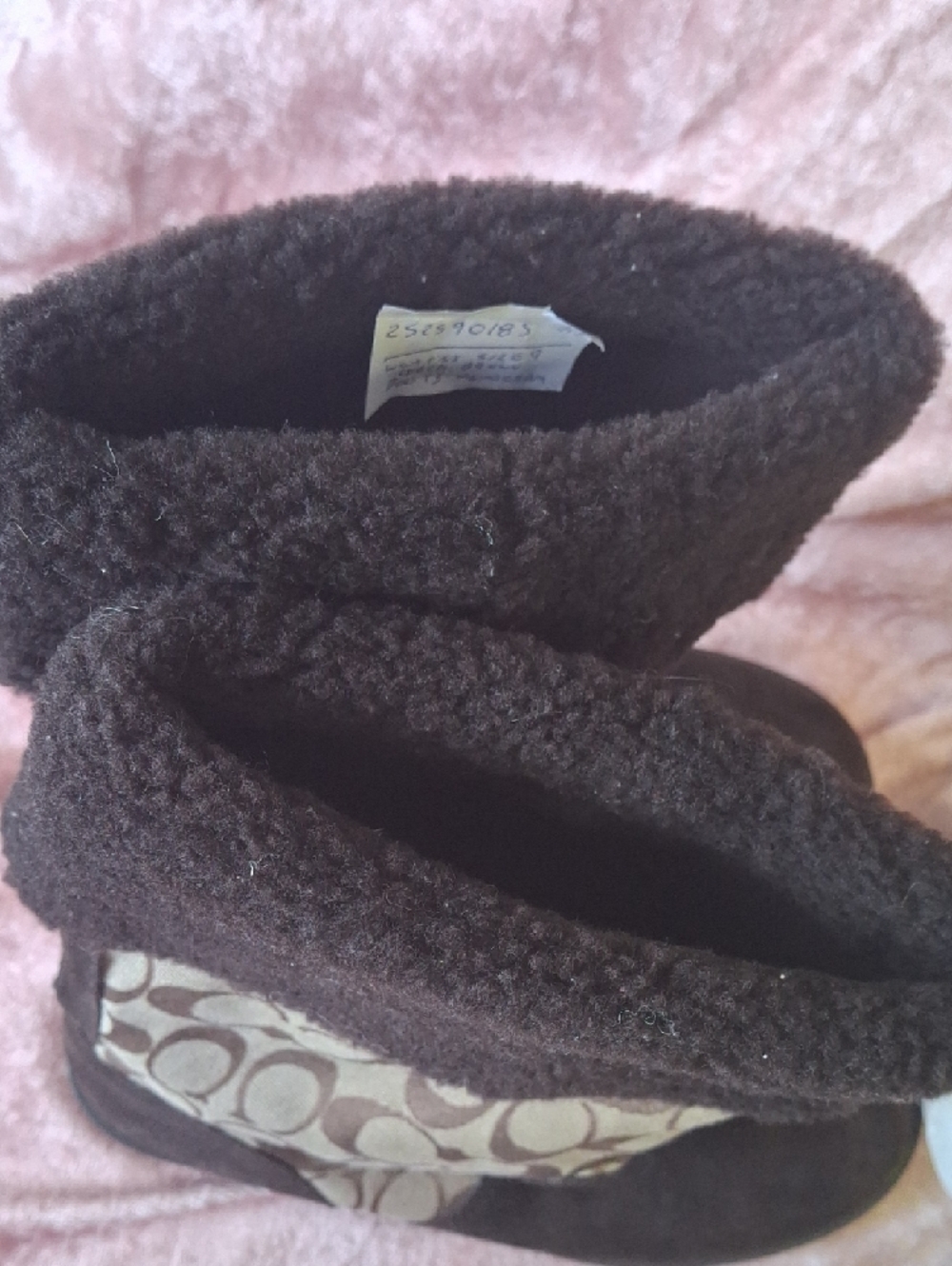 EUC Coach Brown Suede and Tan Signature Canvas Shearling-Trim Boots Size 9 - Picture 6 of 7